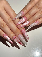 Pink Blossom Press On Nails | Pink Jelly Floral Nails | Asian Flower Nails | Romantic Spring Nails | Handmade Stiletto Press Ons | JB312HC
