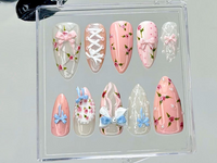 Balletcore Rose Press On Nails | Floral Lace Fake nails| Vintage Rose Nail Art | Feminine Handmade Kawaii Nails | Luxury Nails | HB940YC