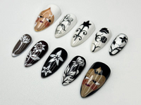 Monochrome Face Press On Nails | Black and White Nail Art | Bold Graphic Nail Set | Feminine Line Art Nails | Minimalist Face Nails |JB905HC