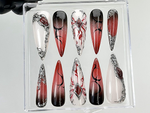Gothic Fantasy Press On Nails | Dark Glam Fake Nails | 3D Red & Black Flame Nail Art | Handmade Dark Press Ons | Blood Nail Art | HB879YC
