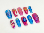 League of Legends Jinx Fake Nails | LoL Jinx Nail Art | Jinx-Themed Press Ons | Inspired by League of Legends Nails | Bold, Chaotic |HB711YC