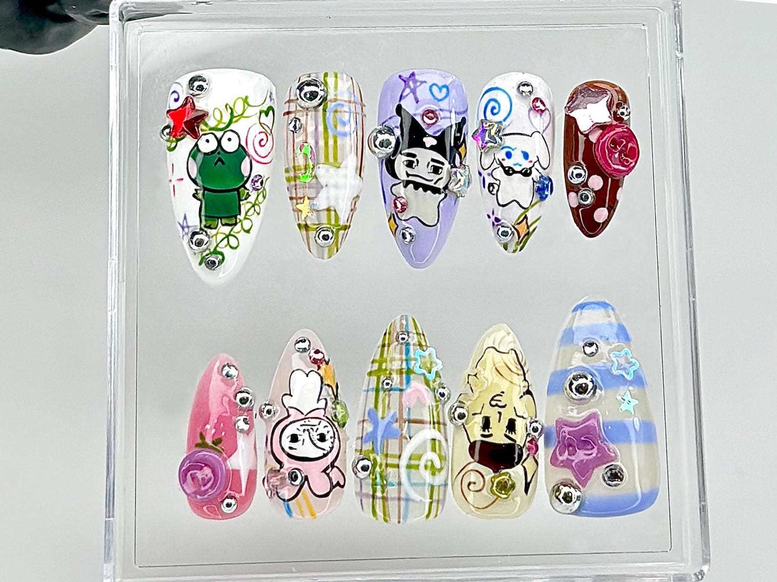 Kawaii Sanrio Press On Nails | Keroppi Kuromi Cinnamoroll Press Ons | Cute Pastel Fake Nails |Japanese Character Nails |Kawaii Nails|HB854YC