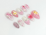 Blush Pink Custom Press On Nails | Handcrafted Floral & Pearl Nail Art | Romantic French Tip Design | Pastel Dream Nail Set | JC662HK