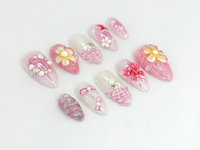 Blush Pink Custom Press On Nails | Handcrafted Floral & Pearl Nail Art | Romantic French Tip Design | Pastel Dream Nail Set | JC662HK