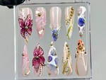 Luxury Orchid Press On Nails | Pearl, Gold Floral Press Ons | Handmade Luxury Fake Nails | 3D Floral, Gold Accents Nail Art | HB751YC