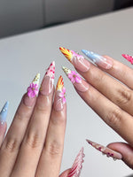 2026 Festival Trend: Hibiscus Tropical Nails | Sunset Glow Pink &Orange Ombre Nails|Flower Press Ons |Water Drop Summer Vacay Nails|JB364IC