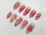 Blush Pink Floral Press On Nails | Soft Glitter Blossom Nail Set |Elegant Spring Nails | 3D Flower Nude Nail Tips | Everyday Glam | JC755HP