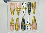 Black & Gold Luxury Press On Nails | Bold Cow Print Fake Nails | Golden Gothic Nail Art | Glam Cow Print, Cross Design Press Ons | HB919YK