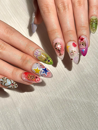 Kawaii Cat Press On Nails | Y2K Cute Kitty Nails | Colorful Nails | Harajuku Pop Nail Art | Handmade Cute Press Ons | JB313HC