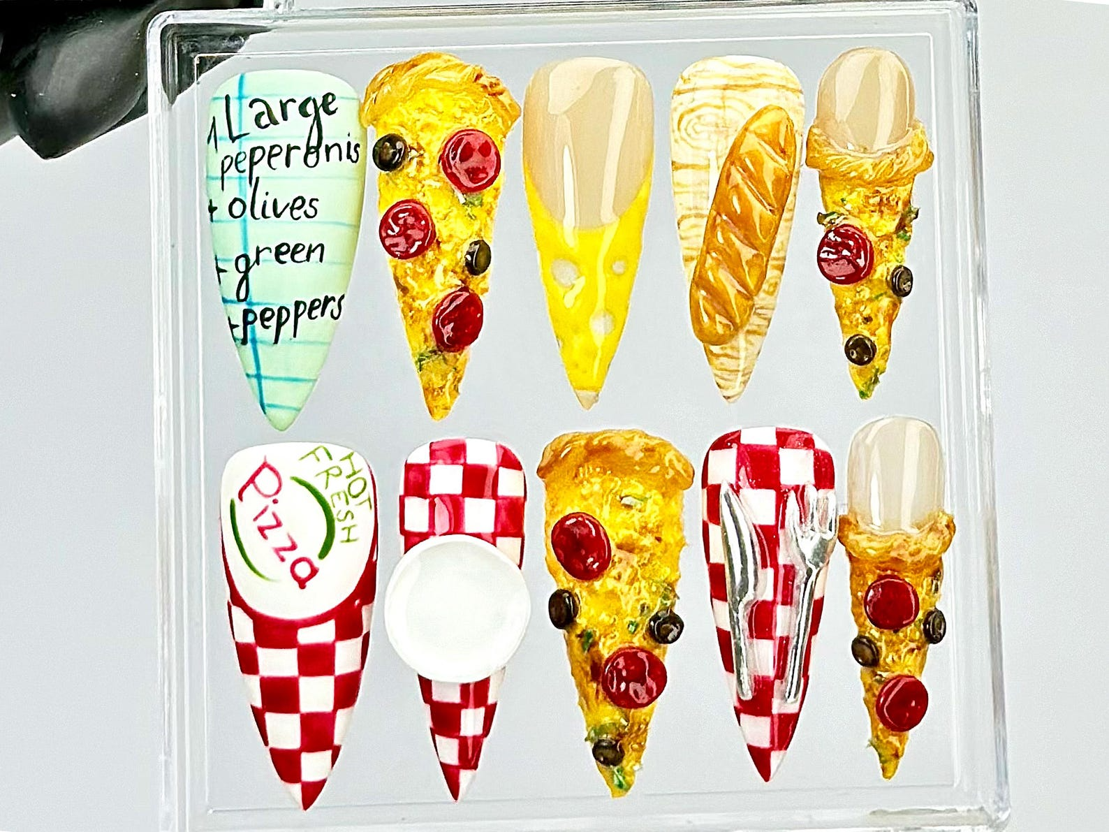 Pepperoni Pizza Nails By Dorynail | 3D Food Fake Nails | 3D Novelty Nail Art | Gift for Pizza Lovers Acrylic Nails | 3D Pizza Nails |HB818Y
