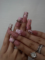 Blush Pink Leopard Press On Nails for Luxury Nail Lovers | Nude Pink Nails with 3D Bow Accent| Leopard French Tips with Gold Detail| JB288HC