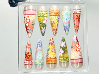 Kimono-Inspired Press On Nails | Japanese Floral Fake Nails | Japanese Kimono Nail Art | Traditional Bright Floral Press Ons | HB917YK