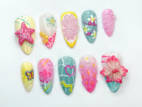 Tropical Summer Press-On Nails | Bright Pink & Yellow Nail Art | Summer Inspired Nail Design | Cute Beach Nail Set | Tropical Vibes |JB738HC