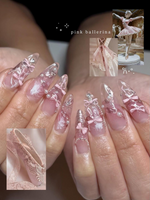 Pink Ballerina Press On Nails for Girls ?M?Soft Blush Ombre Stiletto Nails with Pearls & Ribbons, Handmade Coquette Balletcore Inspired Press On Nail Set, Luxury Princess Nails | JB291HC