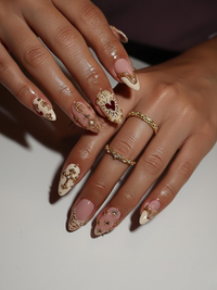 Nail Tabs for Press On Nails ?M?Golden Heart Baroque Press On Nails | Valentine Nails | Ivory Blush French Tips |DB09H
