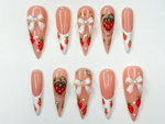 Cute Strawberry Bow Press On Nails | Pink French Tip Nails | Cute 3D Kawaii Nail Art | Handmade Luxury Press Ons | HC995GC