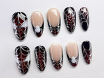 Halloween Spiderman Press On Nails | Acubi-Style Nails | Spider, Spiderweb Nail Set | 3D Silver Gel Nail Art | Almond Nails | JC282A