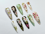Oriental Floral Press On Nails | Floral Dragonfly Nail Art | Vintage Painted Flower Fake Nails | Inspired by Asian Jewelry | JB739YK