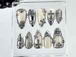 Gothic Chrome Press On Nails | Silver Gothic Fake Nails | Punk Rock Chrome Nail Art | 3D Cross Gothic Press Ons | Fashion Nails | HB889YK