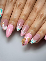 Cute Cat Pink Press On Nails | 3D Kitty Nail Art | Kawaii Pastel Plaid Nails | Handmade Character Nails | Soft Girl Cat Press Ons | JB323HC