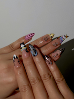 Polka Dot Cat Melody Press On Nails | Cute Cat Nail Art for Music Lover | Polka Dot Nude Nails | Luxury Cute Nails | JC294EC