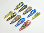 Floral Chrome Press On Nails | Mixed Pearl 3D Art Nails | Sculpted Nature-Inspired | Holographic Garden Press Ons | Artistic Nail | JB856HK