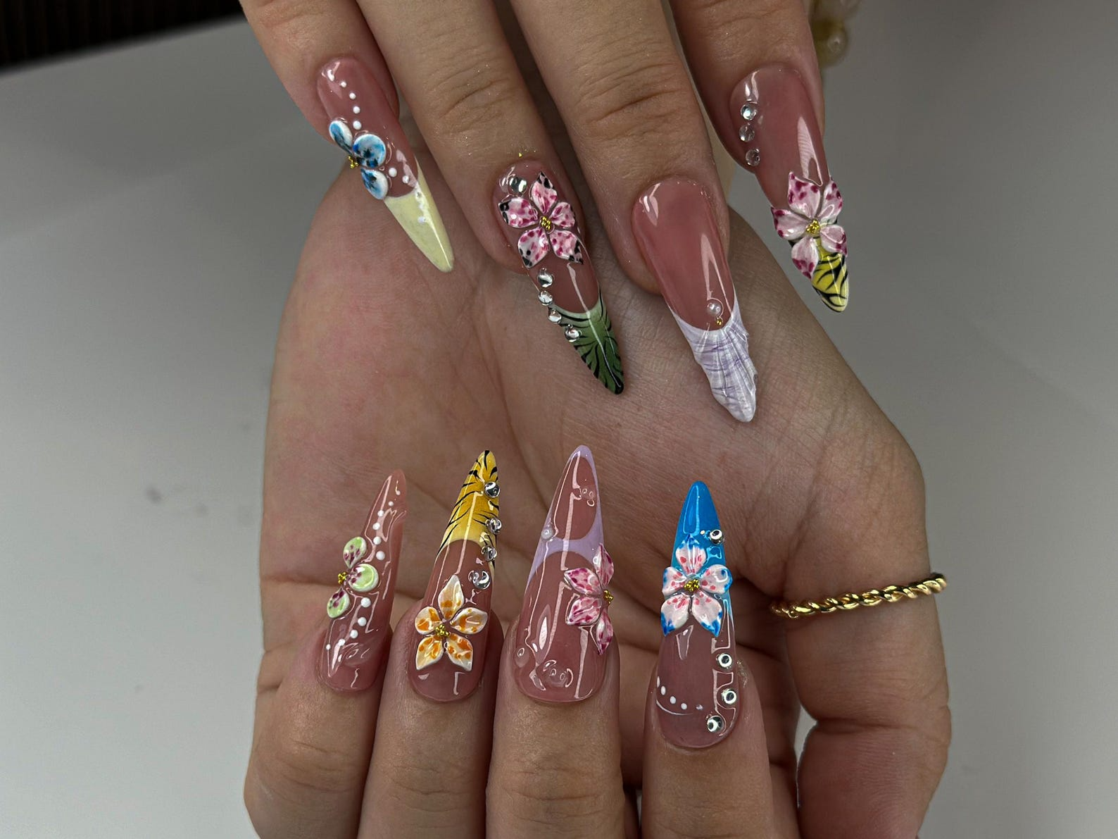 Handmade Tropical Press On Nails | Colorful Summer Press Ons | Floral Nail Tips Handmade| |Vacation Floral Nail Set |Colorful Nails| JC787HK