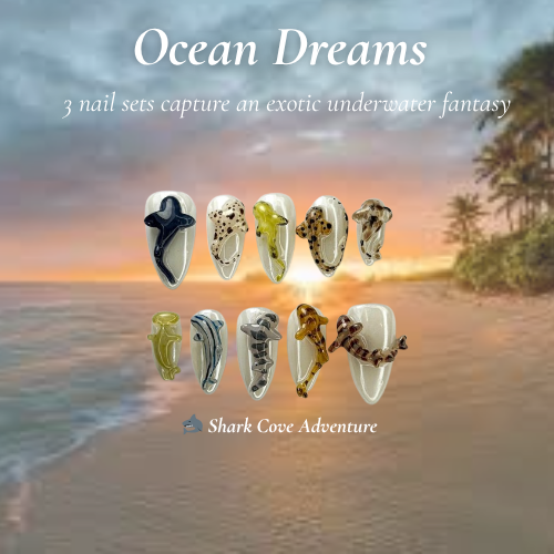 Ocean Dreams Nail Bundle | 3 Sea-Inspired Press On Nail Sets | Mermaid, Coral & Shark Vibes | DB100L