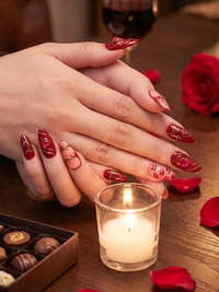 Ruby Kiss Valentine Press On Nails | 3D Heart Valentine Long Nails | Red Pink Ribbon Nail Art | Luxury Love Statement Set | JB273EC