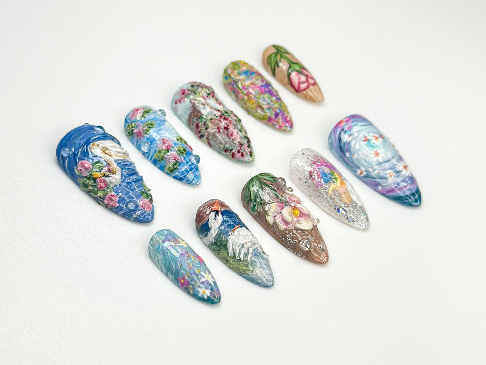 Handpainted Swan Press On Nails | Dreamy Lake Garden Nail Art | Nature Landscape Press On Set | Impressionist Pastel Nails | JB930HC