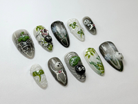 Whimsical Forest Totoro Press-On Nails | Totoro-Inspired Handmade Nailss | Totoro & Soot Spirit Nail Design | Handmade Fantasy Nail |JB719HC