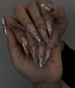 Elegant Pink Press On Nails | Blush Floral Nail Art | 3D Gold Vine Nails | Romantic Wedding Nails | Handmade Luxury Press Ons| JC842H