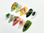 Insect Garden Fantasy Press On Nails | 3D Bug & Butterfly Nail Art | Botanical Nature Nails | Handpainted Cicada Bee Beetle Design | JB922EK