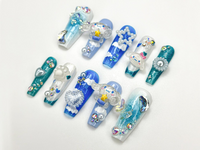 Kawaii Puppy Cloud Press On Nails | Blue Sky Nail Art | 3D Cloud & Star Resin Nails | Dreamy Pup-Inspired Press Ons | Cute Nails| JB925HC
