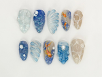 Handmade Koi Fish Press On Nails | Water-Inspired Nail Art | Unique Water Nail Design |Pearl & Seashell Press Ons | JB681H