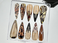 Black & Gold Marble Press On Nails | Leopard Print, Brown Fake Nails | Nature-Inspired Designs Nail Art | Edgy Gothic Nails | HB694YK