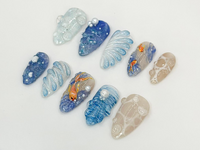 Handmade Koi Fish Press On Nails | Water-Inspired Nail Art | Unique Water Nail Design |Pearl & Seashell Press Ons | JB681H