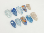 Handmade Koi Fish Press On Nails | Water-Inspired Nail Art | Unique Water Nail Design |Pearl & Seashell Press Ons | JB681H