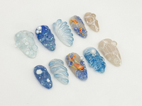 Handmade Koi Fish Press On Nails | Water-Inspired Nail Art | Unique Water Nail Design |Pearl & Seashell Press Ons | JB681H