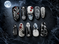 Dark Obsidian Eye Press-On Nail Set – Silver Chrome Gothic Cyber Punk Nails/006