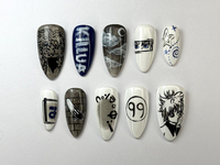 Killua Zoldyck Anime Press On Nails | Hunter x Hunter Nail Art | Unique Killua-Inspired Nail Art | Manga Black & White Nail Set | JB708HC