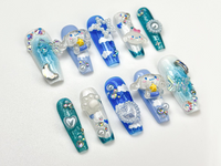 Kawaii Puppy Cloud Press On Nails | Blue Sky Nail Art | 3D Cloud & Star Resin Nails | Dreamy Pup-Inspired Press Ons | Cute Nails| JB925HC