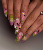 Bee & Ladybug Garden Press On Nails | Spring Floral Tulip Nail Art | Pastel Ombre Flower Nail Design | Cute Garden Insect Nails | JC826HC