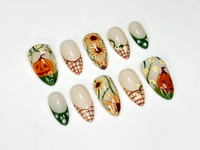 Autumn Pumkin Press On Nails | Pumpkin Sunflower Nail Art | Fall Rustic Farm Nails | Handmade Long Stiletto Nails | HC1087HC