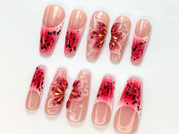 Hot Pink Bloom Press-On Nails | Spring Flower Press Ons | 3D Flowers Fake Nails| Perfect for Special Occasions | Summer Collection |JB768YC