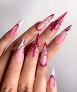Elegant Burgundy Christmas Press On Nails | Glossy Christmas Nail Art| Winter Holiday Nail Art | Glossy Stiletto Press Ons | HB1194EC