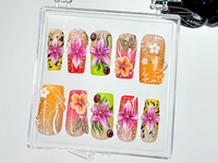 Tropical Bloom Press On Nails | Bright Summer Nail Art | Tropical Vibes Press Ons | Handmade Summer Fake nails | Luxury Nails | HB960YC
