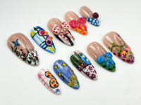 Pop Art Press On Nails | Funky Cartoon Mixed Pattern Nails | 3D Cute Bug & Ribbon Nail Art | Playful Art Press Ons | Cute Cartoon | JB804HC