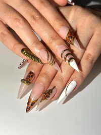 Gold Leopard Luxury Press On Nails | 3D Metallic Chrome Nails | Animal Print Stiletto | Glam Nail Set | Handmade Press Ons | JC318HC