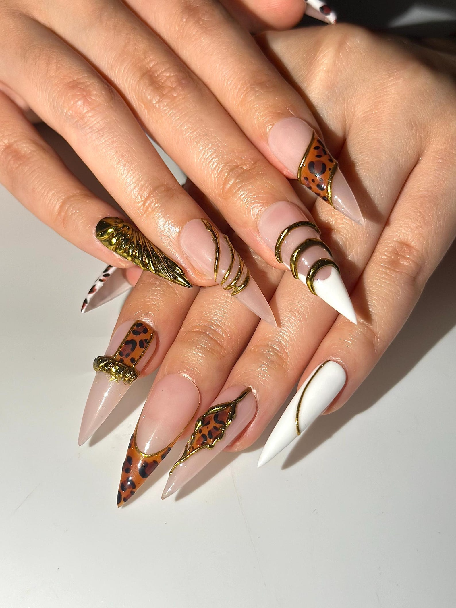 Gold Leopard Luxury Press On Nails | 3D Metallic Chrome Nails | Animal Print Stiletto | Glam Nail Set | Handmade Press Ons | JC318HC